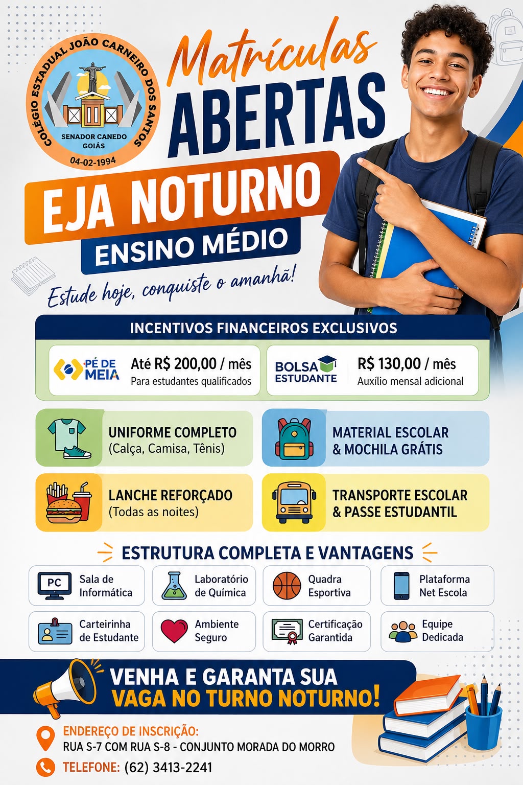 Quem parou de estudar pode voltar ainda este ano e ainda receber auxílio financeiro em Senador Canedo