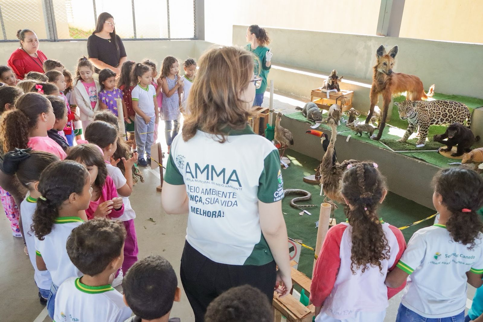 Educação ambiental com animais taxidermizados encanta alunos em Senador Canedo